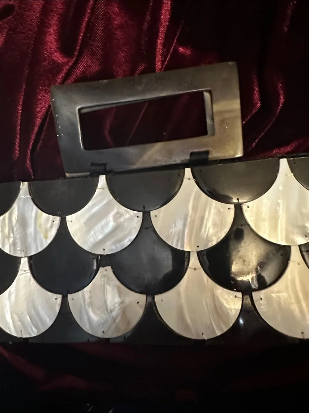 Vintage Black and Pearl Shell Mosaic Clutch